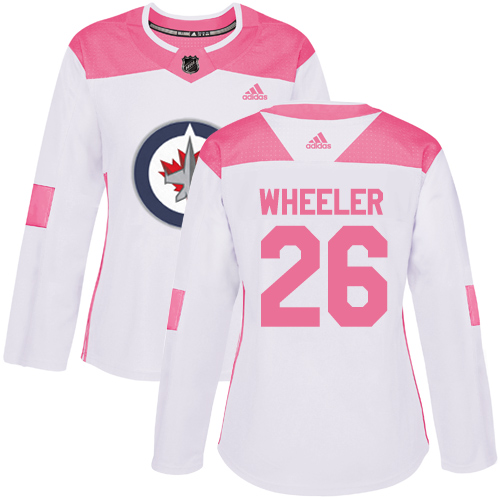 Adidas Jets #26 Blake Wheeler White/Pink Authentic Fashion Women's Stitched NHL Jersey - Click Image to Close